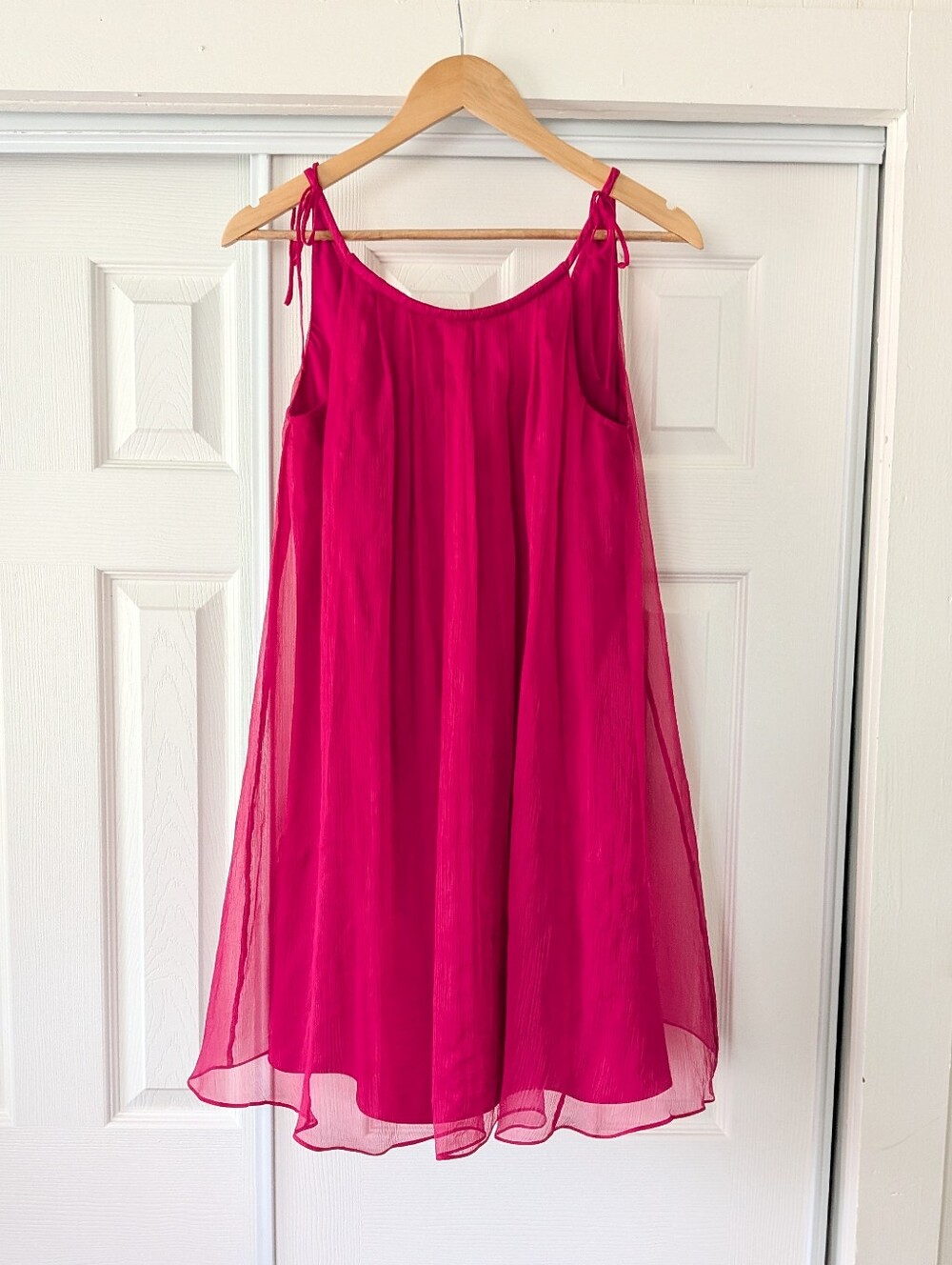 Laundry By Design Magenta Sleeveless Tie Strap Swing Babydoll Silk Dress 6